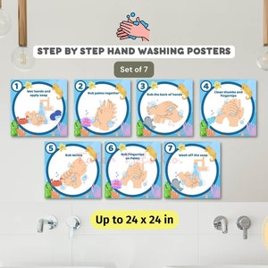 Bord in 7 stappen handen wassen voor kleuters zindelijkheidstraining en instructies Zeedieren-thema direct downloaden (pdf)