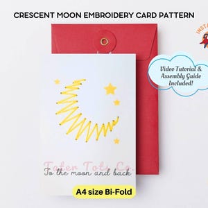 Patrón para hacer tarjetas con bordado de media luna / Cosido a mano en formato PDF A4 con secuencia de enhebrado, montaje y guía en video