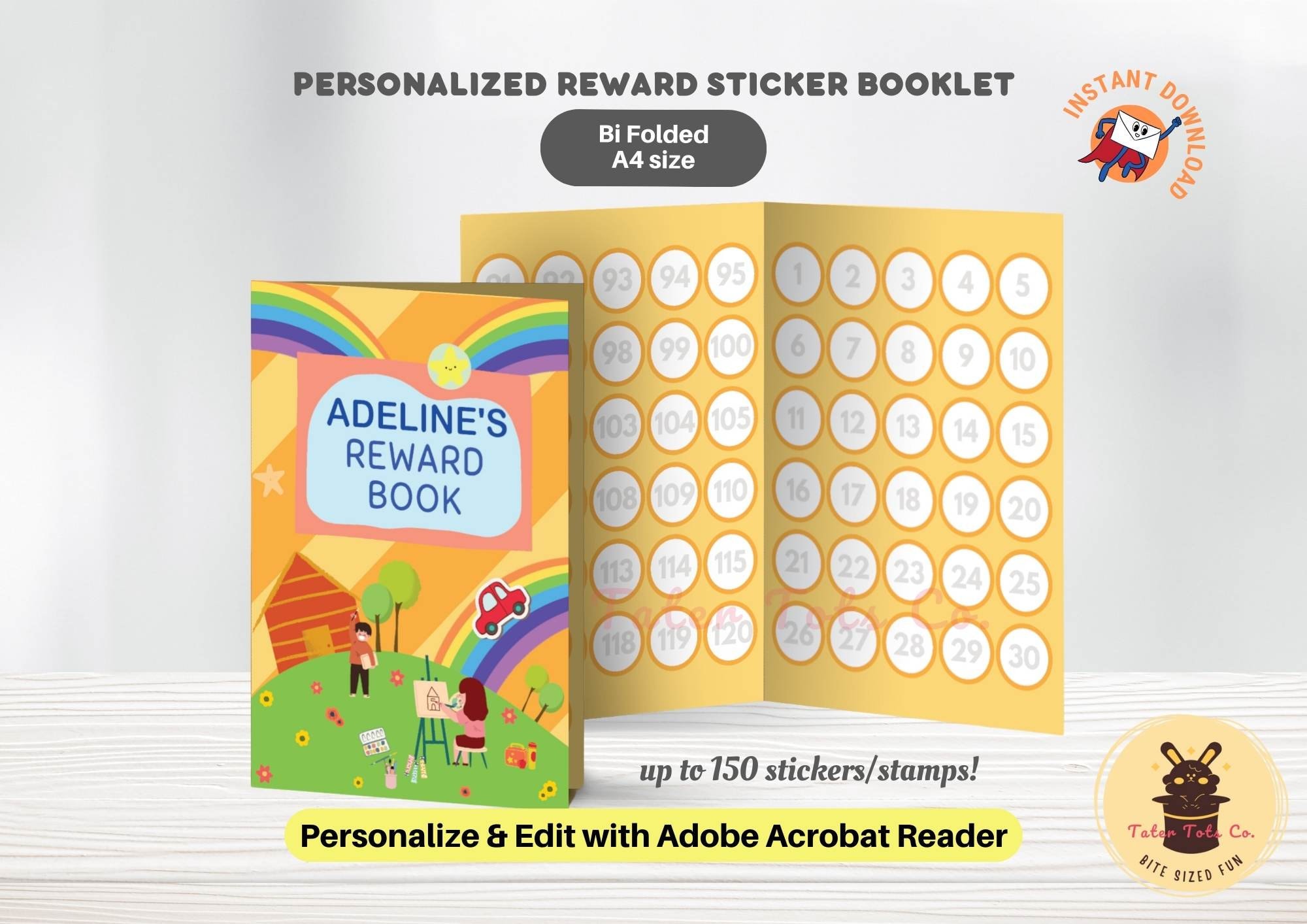 Personalized Rainbow Reward Sticker Chart Punch Card for Kids Behavior Habit Tracker - Editable Name and Profile PDF