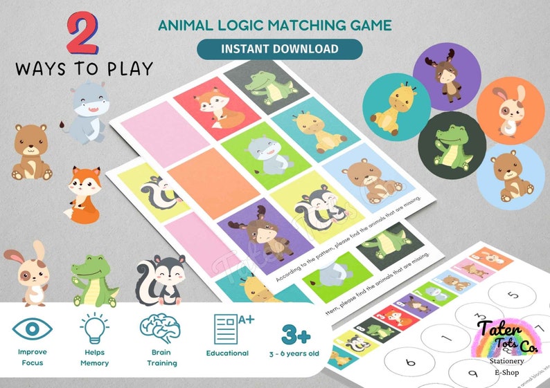 animal logic matching game sequence and color matching for toddlers and kids educational