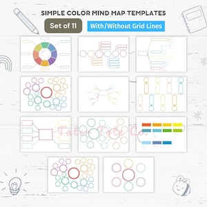 Farb-Mind-Map-Vorlagen: Verbessern Sie Ihre Notizen und Ideen im Klassenzimmer mit einfachen Grafik-Organizern im Grid-Layout (PDF)