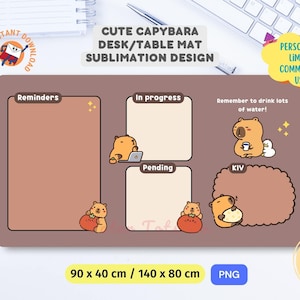 Cute Capybara Desk/Table Mat Task Organizer Computer Desk Mat - Hand drawn Illustrations Sublimation Design Instant Download PNG