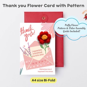 Modèle de carte de soutien de remerciement de fleurs gonflées au crochet - Créations DIY avec motif Téléchargement instantané au format PDF
