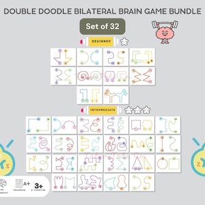 Double Doodle Bilateral Brain Game Bundle for Cognitive Skills Training | Set of 32 Puzzles Instant Download PDF