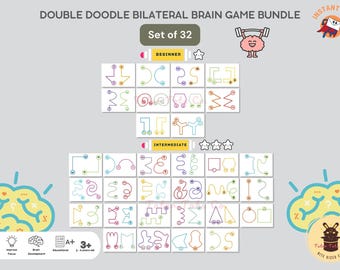 Double Doodle Bilateral Brain Game Bundle for Cognitive Skills Training | Set of 32 Puzzles Instant Download PDF