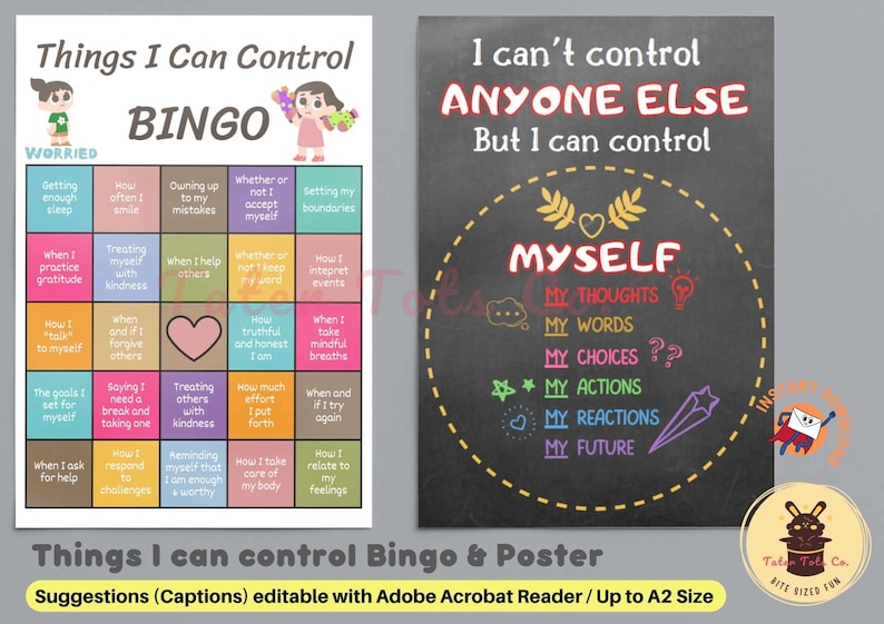 Emotional Bingo 2 poster kids self care pack