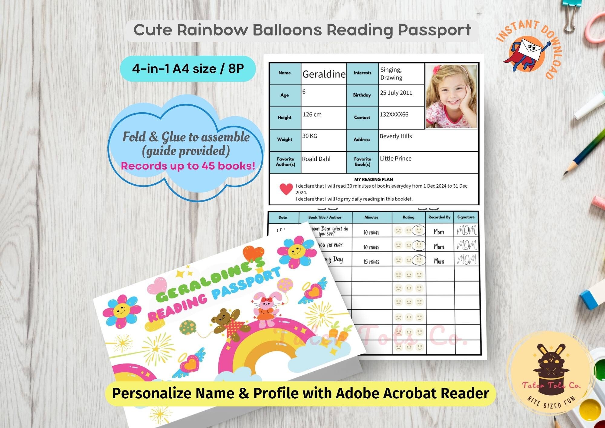 Cute Balloon Rainbow Animals Reading Passport for Kids: Book Tracker, Review and Editable Profile Page Instant Download PDF - Etsy cute-balloon-rainbow-animals-reading-passport-for-kids-book-tracker-review-and-editable-profile-page-instant-download-pdf-etsy