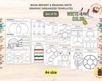 Book Report and Reading Note Graphic Organizer Templates Bundle: Enhance Comprehension and Retention - Instant Download PDF