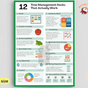 12 trucos de gestión del tiempo que funcionan – Infografía imprimible en PDF, descarga instantánea