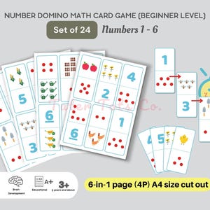 ナンバーチェーンドミノ数学カードゲーム初心者レベル - 早期算数インタラクティブ学習 PDF の即時ダウンロード