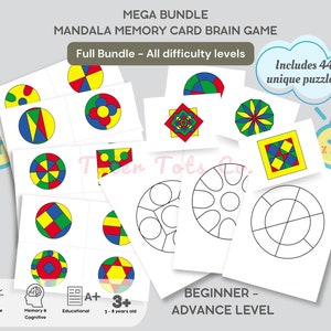 Mandala Memory Spiel: Gehirn und Aufmerksamkeitstraining Full Mega Bundle | Schwierigkeitsstufen Anfänger bis Fortgeschrittene | 44 Puzzles Sofort Download PDF