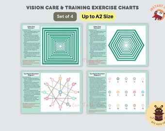 Vision Care Training Charts Eye Muscle Relaxation Set of 4 Exercise Posters for Strain and Fatigue Relief Instant Download PDF
