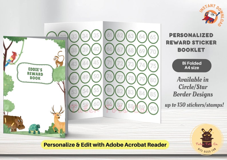 Personalized Safari Zoo Animal Reward Booklet for Kids' Behavior and Habit Tracking with Editable Name and Profile Instant Download PDF