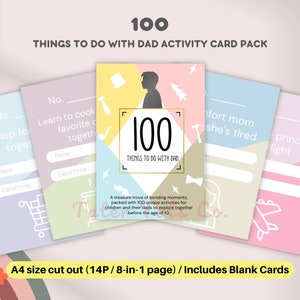 Afdrukbare 100 kleine dingen om met papa te doen Bucketlist Takenlijst checklistkaarten voor kinderen Eenvoudig knippen Direct downloaden pdf