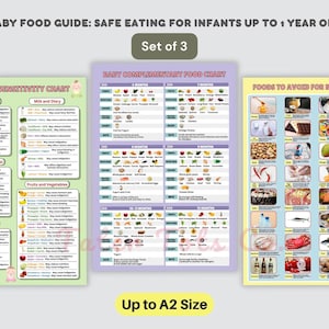 Tabella delle sensibilità alimentari per bambini e guida agli alimenti complementari: alimenti essenziali da evitare prima di 1 anno di età (confezione da 3) / PDF scaricabile immediatamente
