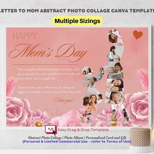 Regalo para mamá, carta/tarjeta del Día de la Madre, collage de fotos abstracto - Descarga instantánea en PDF / Plantilla de Canva con mensaje personalizado, acceso instantáneo
