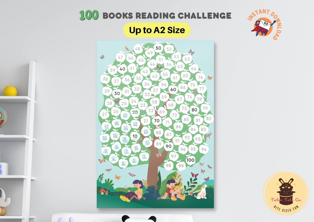 100 Books to Read Challenge for Kids Apple Tree Reading Record Habit ...