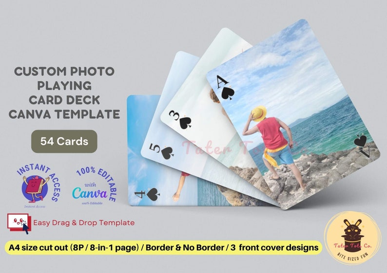 Custom Photo Playing Cards with Easy Drag and Drop Image Frames Type 1 | Canva Template with Instant Access