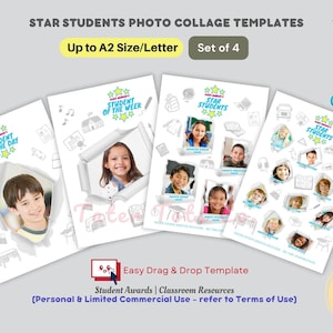 Stella del giorno e della settimana - I migliori studenti della classe Effetto carta strappata Foto collage Esposizione in classe Modello Canva con accesso immediato