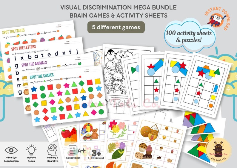 Mega-Bundle Visual Discrimination and Perception Activities for Early Learners Set of 100 activity sheets and puzzles Instant Download PDF