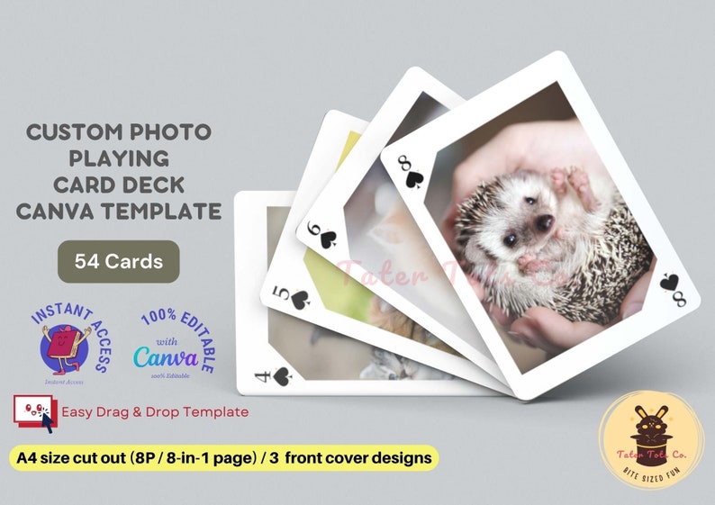 Custom Photo Playing Cards with Easy Drag and Drop Image Frames Type 2 | Canva Template with Instant Access