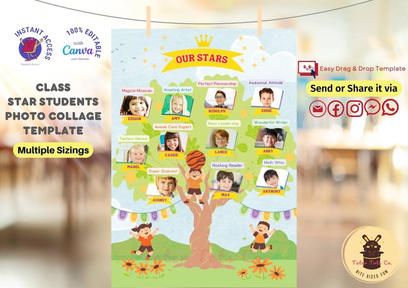 Class Star Students Photo Collage Poster for classroom display or Bulletin Memo Board Fully Editable Canva Template Instant Access