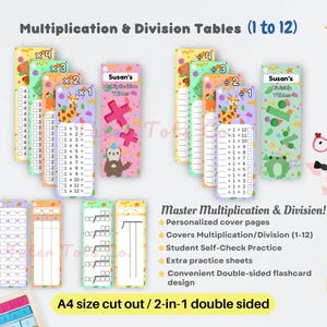 Tabel met vermenigvuldigingen en delen, zelfcontrole-flashcards met extra oefenbladen (1-12) – pdf direct downloaden
