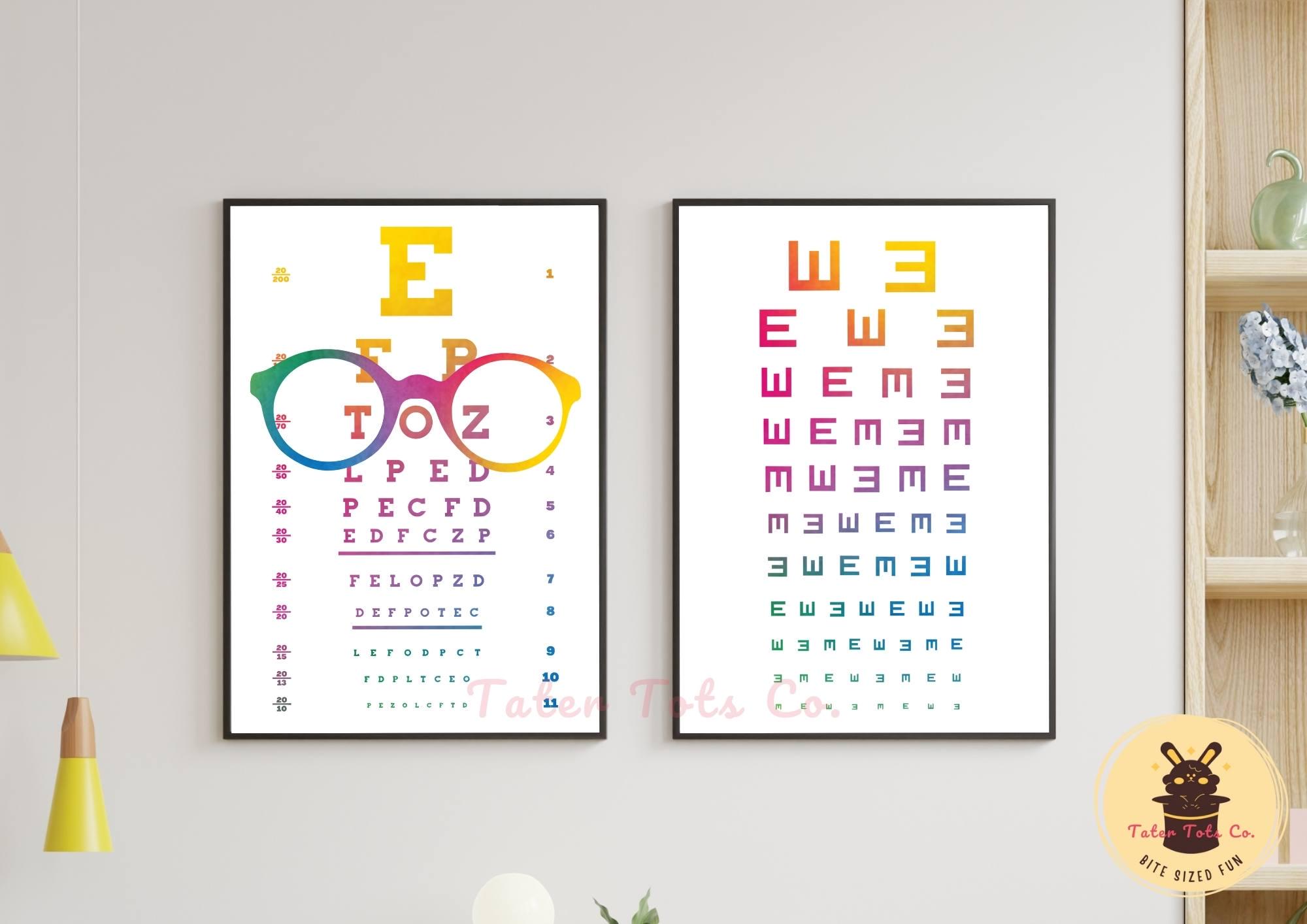 Optometry Printable Rainbow Eye Chart Art Print Set: Optometry Clinic Decor (PDF Download ...