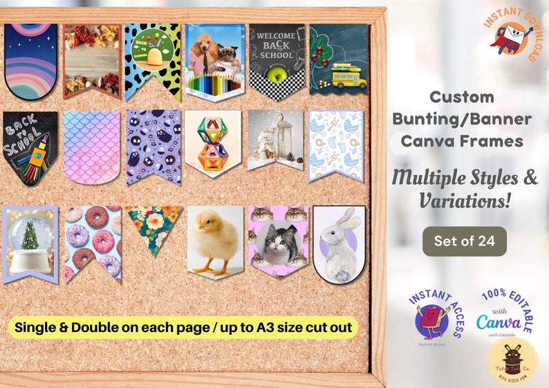 Custom Bunting, Banner, Border Canva Frames Bundle: Design Your Own Classroom DIY Decor Quick and Easy | Instant Access
