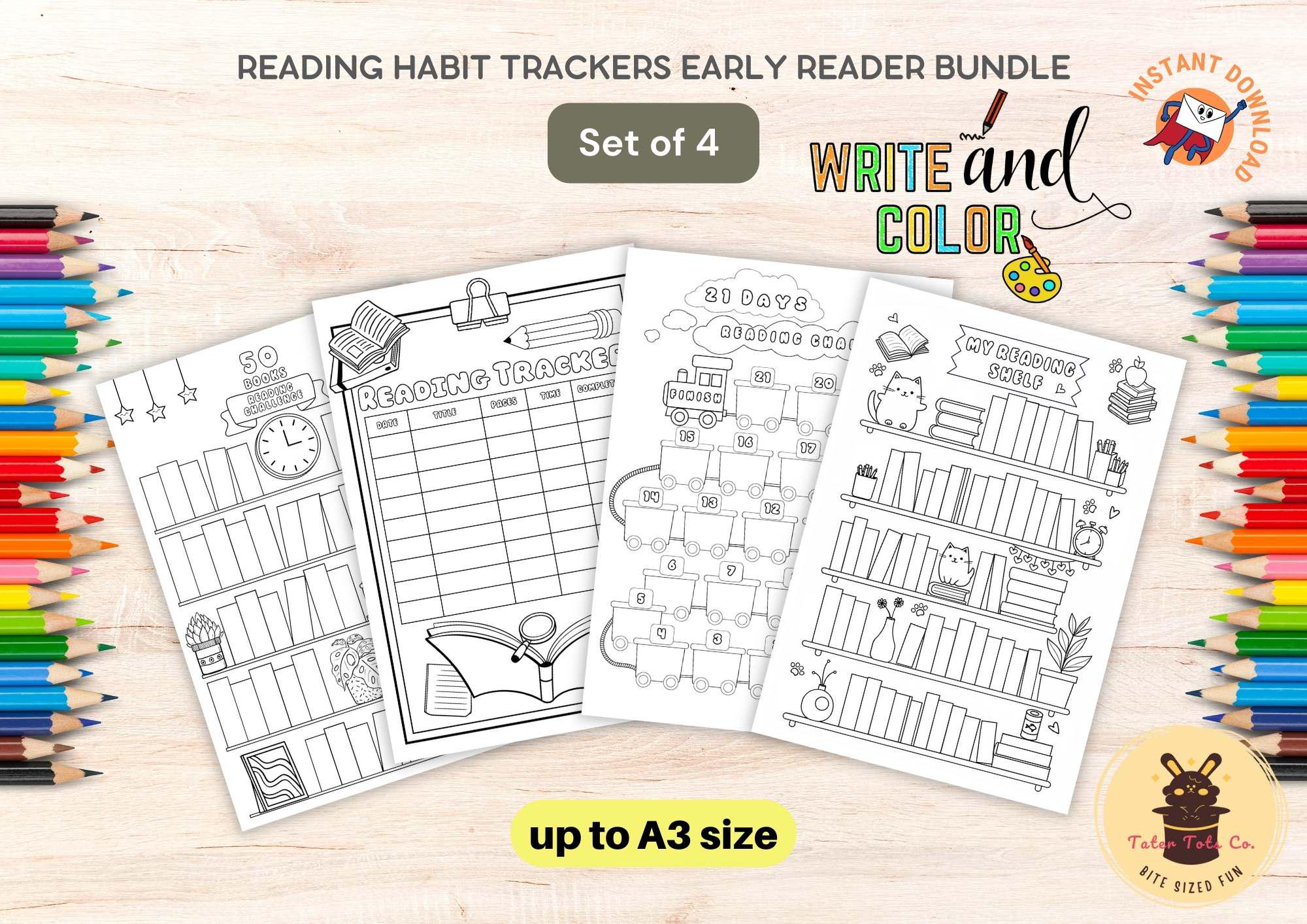Reading Habit Trackers Bookshelf Early Reader Bundle | Printable Kids Book Record Log Instant Download PDF