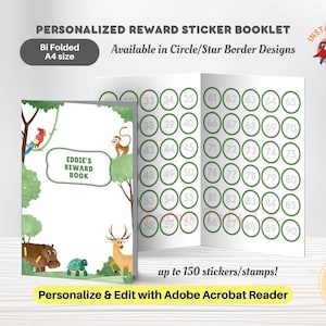 Folleto de recompensas de animales del zoológico de safari personalizado para el seguimiento del comportamiento y los hábitos de los niños con nombre y perfil editables Descarga instantánea en formato PDF