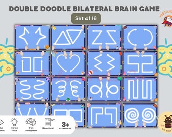 Double Doodle Finger Tracing Maze Brain Game for kids Train Fine Motor Skills Educational Toddler puzzle Instant Download PDF