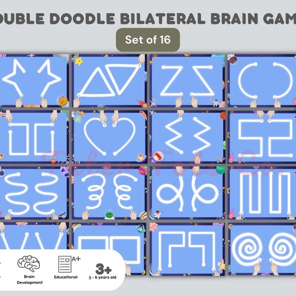 Doppel Gekritzel Finger Ablaufverfolgung Labyrinth Gehirn-Spiel für Kinder Zug Feinmotorik Lernspielzeug Kleinkind Puzzle Sofort Download PDF