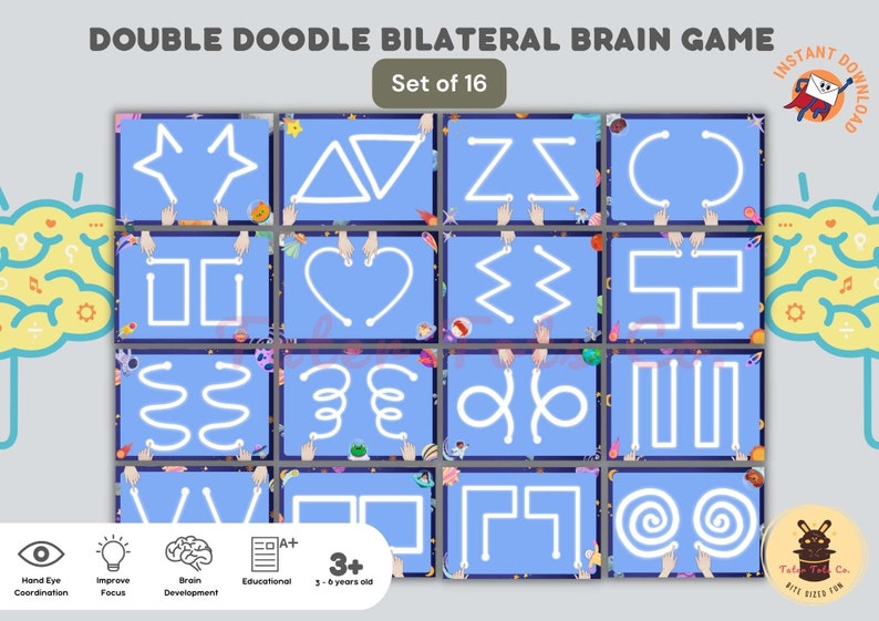 Double doodle bilateral brain game brain puzzle exercises