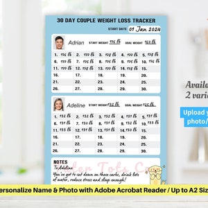 30 Tage Paar Abnehmen Habit Tracker Poster: Personalisierbare PDF mit Foto-Upload | Sofort Download