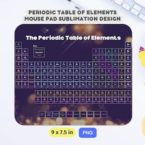Mousepad de referência de laboratório legal com tabela periódica de elementos do arco-íris, ciência e química - Download instantâneo de design PNG de sublimação