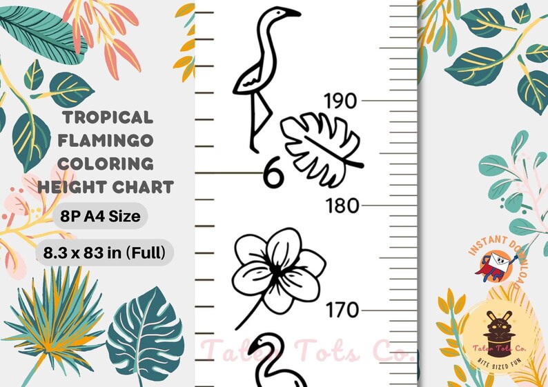 tropical flamingo coloring height chart