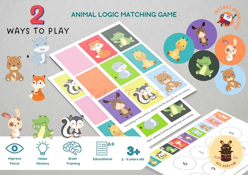 animal logic matching game sequence and color matching for toddlers and kids educational