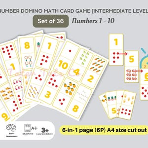 Gioco di carte matematiche Domino a catena di numeri Livello intermedio - Apprendimento interattivo di aritmetica precoce Download immediato PDF