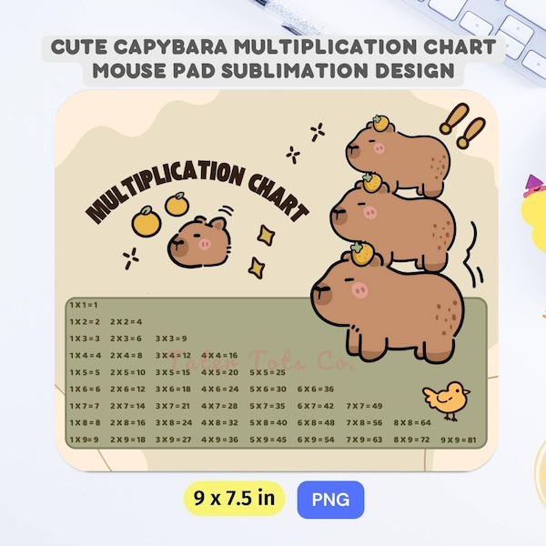 Cute Stacked Capybaras and Oranges Multiplication Chart Sublimation Mouse Pad Design PNG