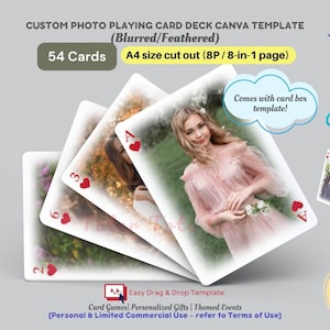 Cartas de Baralho de Fotos Personalizadas com Fácil Arrastar e Soltar Imagem Desfocada e Emplumada | Modelo Canva com Acesso Instantâneo