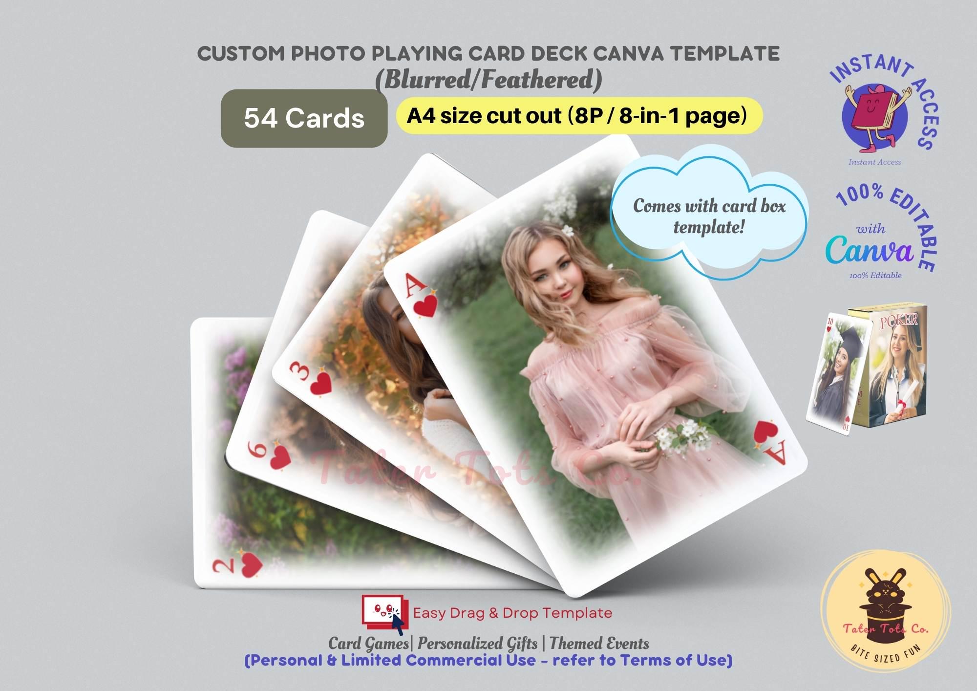 Custom Photo Playing Cards with Easy Drag and Drop Blurred Feathered Image | Canva Template with Instant Access