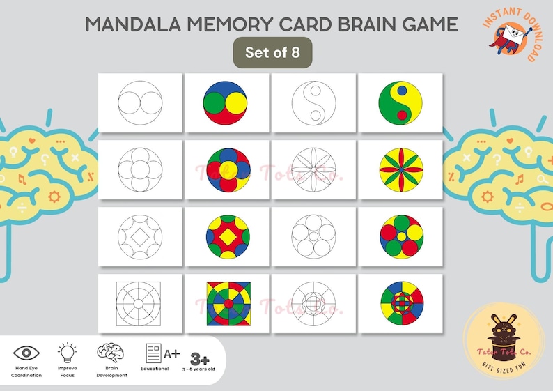 Printable Mandala Photographic Memory Card Game Brain and Attention ...