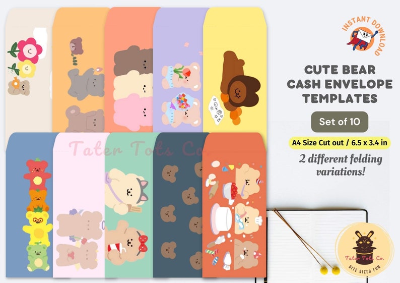 Printable cute bear cash envelope templates