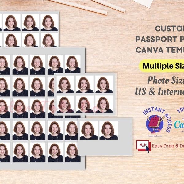 DIY Custom Passport Photo Canva Frame Template - International and US Sizes - Drag and Drop or Duplicate | Instant Access