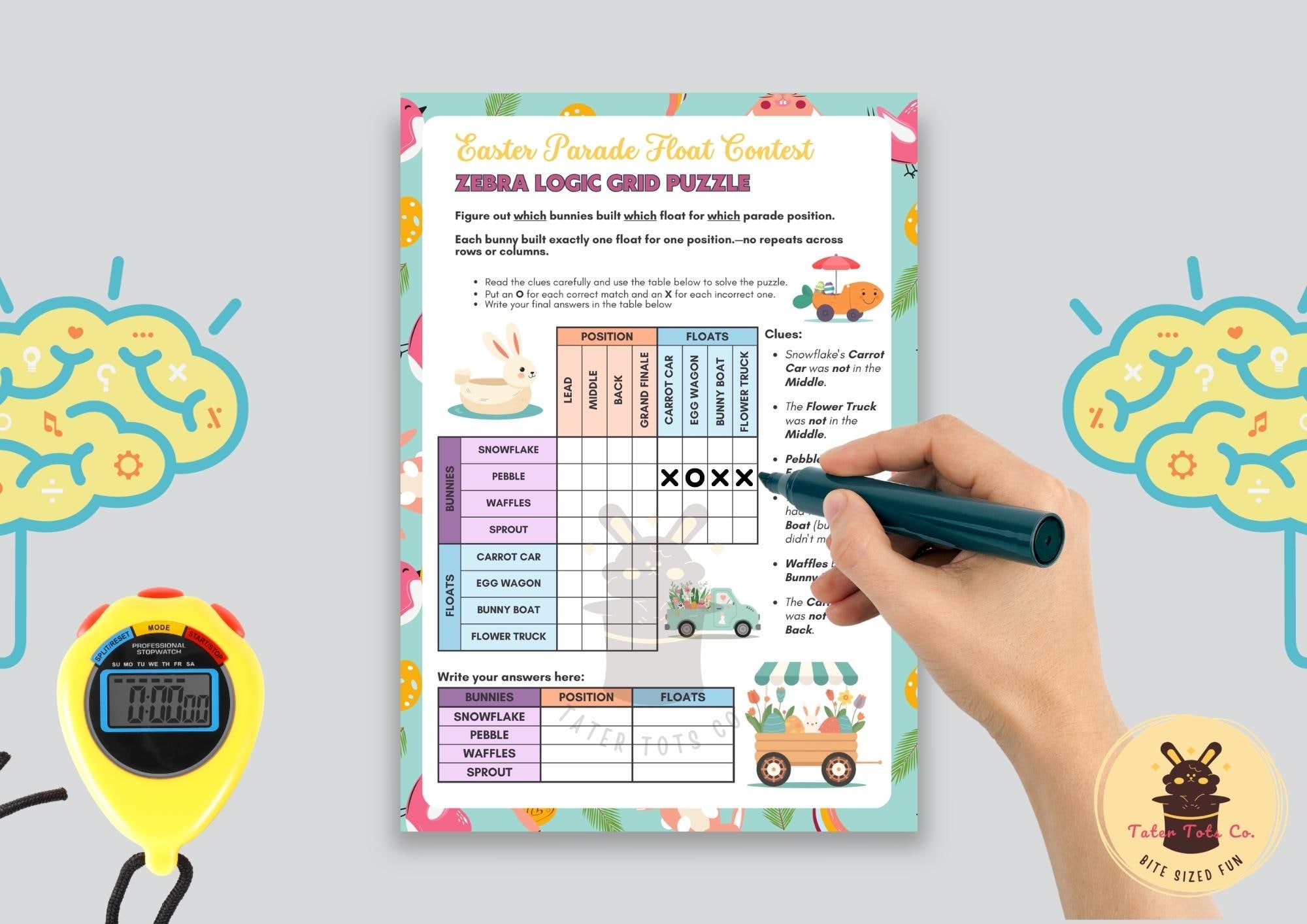 Fun Easter Zebra Logic Puzzle Grid Set of 4 Bundle - Instant Download ...