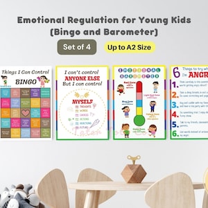 Ensemble de régulation des émotions pour enfants - Bingo et baromètre, Aidez les enfants à apprendre à gérer leurs émotions PDF modifiable à téléchargement immédiat