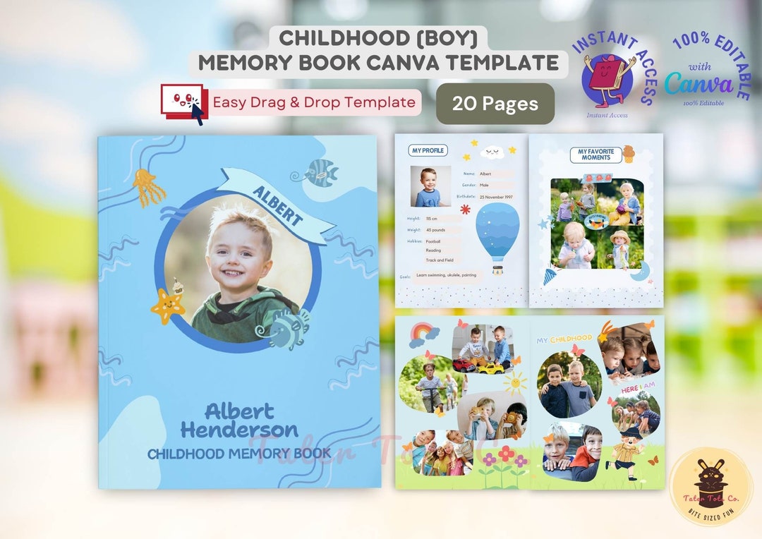Child Memory Book Childhood Memory Photo Book Boy Theme With Profile, Hobbies, Friends ...