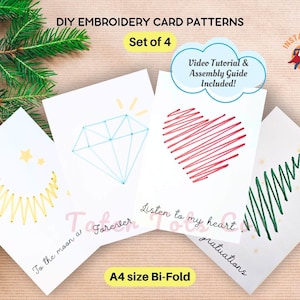 DIY-borduurkaartpatronen bundel van 4 – beginnersniveau Instant download pdf (kerstboom, hart, halve maan, diamant)