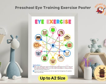 Kids&#39; Eye Training Exercise Poster for Preschool: Improving Visual Tracking Skills and Train Reading/Writing - Instant Download PDF